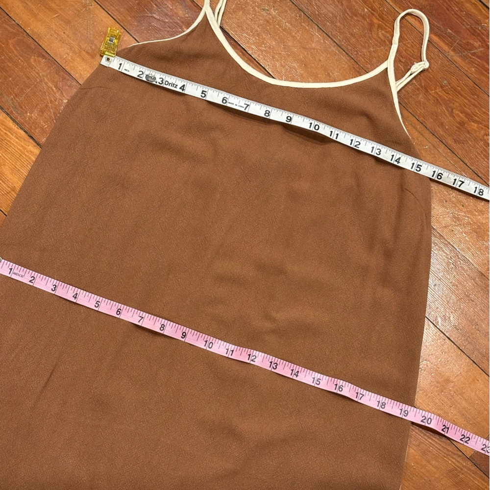 Brown Linen Blend Slip Dress Midi Minimalist Coastal Quiet Luxury Size M - Picture 8 of 11